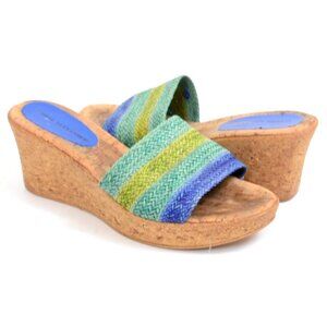Athena Alexander Sz 9 Cork Heel Wedge Summer Slip-on Sandal Resort Vacay Cruise